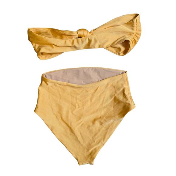 Vanessa Sposi Yellow Gold  High Waist Bikini Set Bandeau Top M Bottoms S - Picture 3 of 4